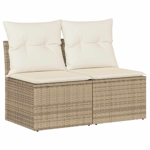 vidaXL Trädgårdssoffset med dynor 2 delar beige konstrotting akaciaträ