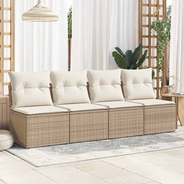 vidaXL Trädgårdssoffset med dynor 2 delar beige konstrotting akaciaträ
