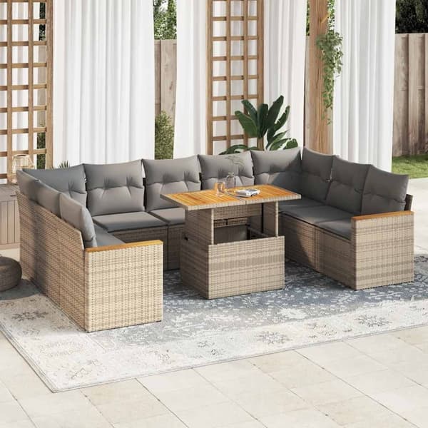 vidaXL Hagesofaer med puter 10 deler beige polyrotting akasie