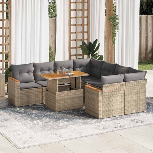 vidaXL Hagesofaer med puter 9 deler beige polyrotting akasie