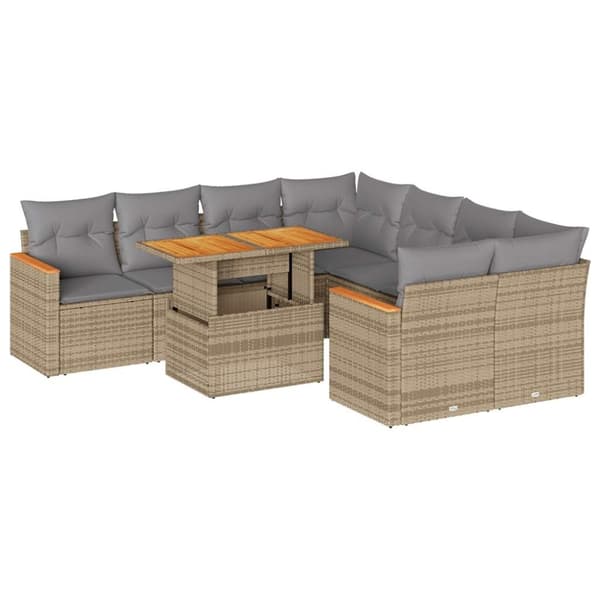 vidaXL Hagesofaer med puter 9 deler beige polyrotting akasie