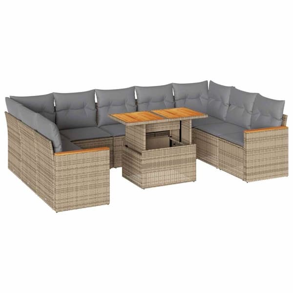 vidaXL sofasæt til haven 10 dele med hynder polyrattan akacietræ beige