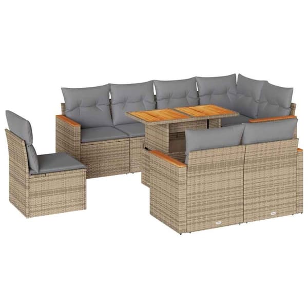 vidaXL Hagesofaer med puter 9 deler beige polyrotting akasie