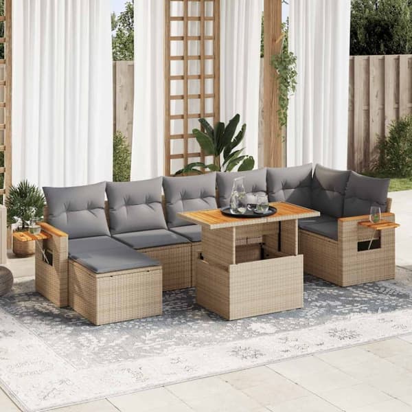 vidaXL sofasæt til haven 8 dele med hynder polyrattan akacietræ beige