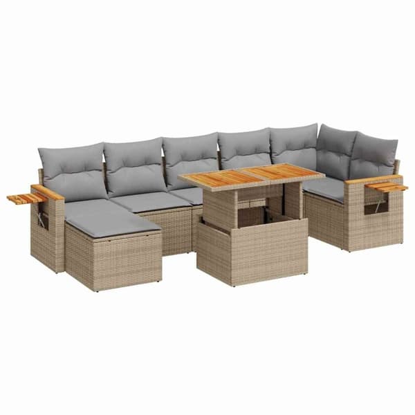 vidaXL sofasæt til haven 8 dele med hynder polyrattan akacietræ beige
