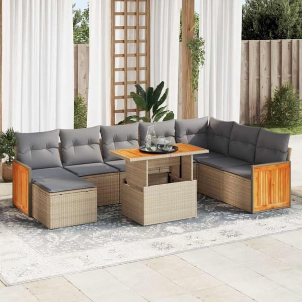 vidaXL Hagesofaer med puter 9 deler beige polyrotting akasie