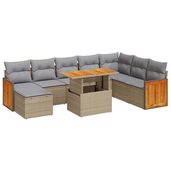 vidaXL Hagesofaer med puter 9 deler beige polyrotting akasie