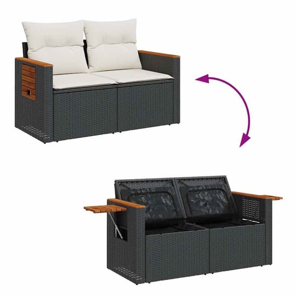 vidaXL Hagesofaer med puter 9 deler svart polyrotting akasie