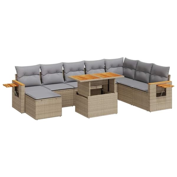 vidaXL sofasæt til haven 7 dele med hynder polyrattan akacietræ beige