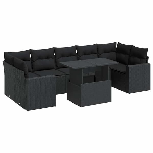 Loungegrupp för trädgården med dynor 8 delar svart konstrotting