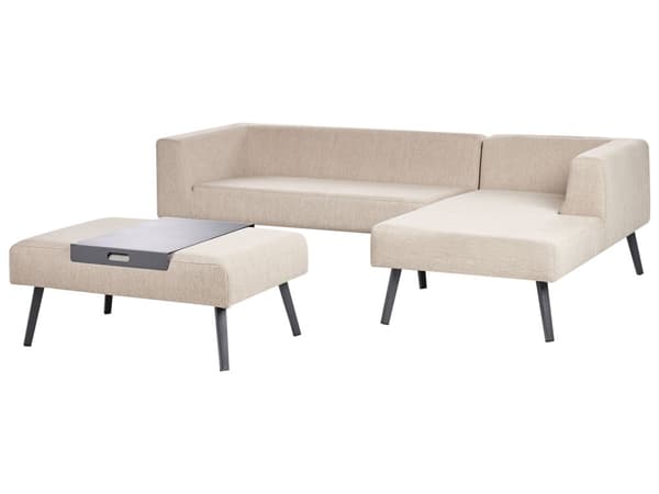 4-personers sofasæt i beige olefinstof i aluminiumsstel i moderne stil have-ydre