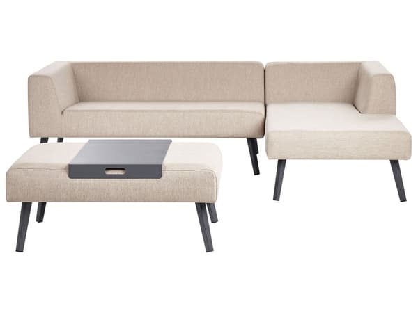 4-personers sofasæt i beige olefinstof i aluminiumsstel i moderne stil have-ydre