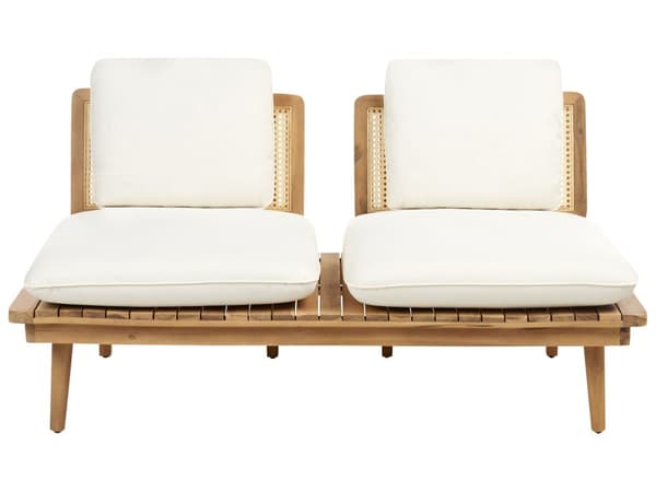 5-delt havesæt Lyst træ Lys beige hynder Sofa Lænestol Sofabord 4-personers Boho-stil