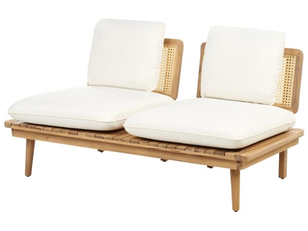 5-delt havesæt Lyst træ Lys beige hynder Sofa Lænestol Sofabord 4-personers Boho-stil