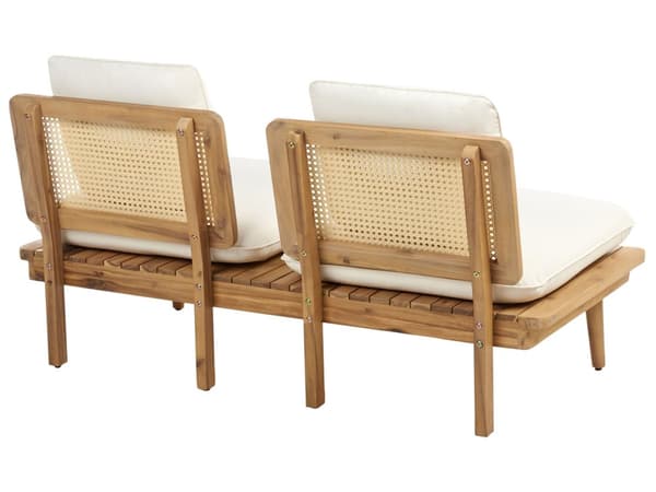 5-delt havesæt Lyst træ Lys beige hynder Sofa Lænestol Sofabord 4-personers Boho-stil