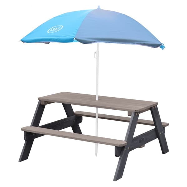 AXI Nick Picknickbord for barn i antracit/grått med parasol i blått | Picknickbord i træ i forskellige farver