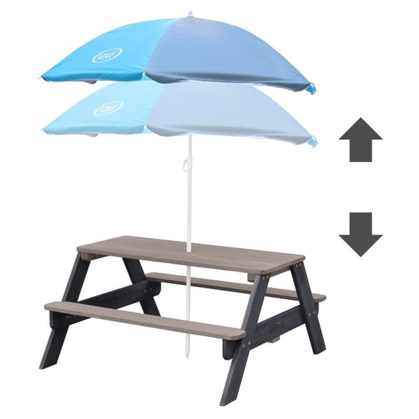 AXI Nick Picknickbord for barn i antracit/grått med parasol i blått | Picknickbord i træ i forskellige farver