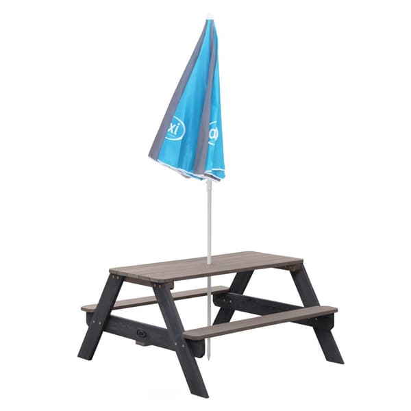 AXI Nick Picknickbord for barn i antracit/grått med parasol i blått | Picknickbord i træ i forskellige farver