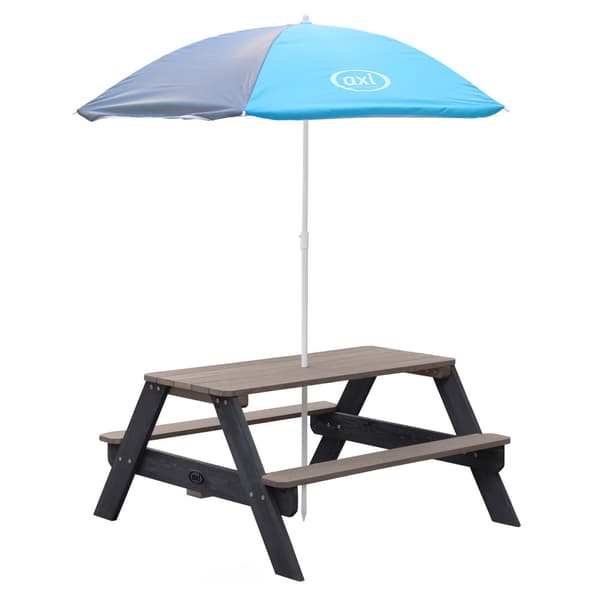 AXI Nick Picknickbord for barn i antracit/grått med parasol i blått | Picknickbord i træ i forskellige farver