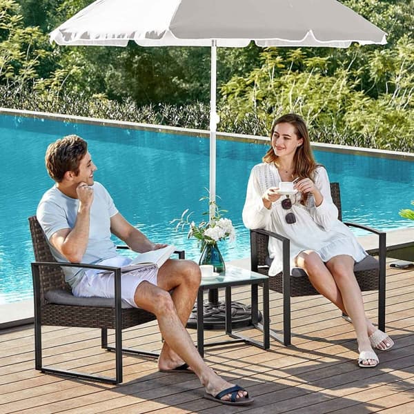 Rootz Rattan Look Havemøbelsæt - 3 dele - Terrassesæt -PE Materiale - VFT polstring - Brun-Grå - 57,5 ​​cm x 53 cm x 76 cm