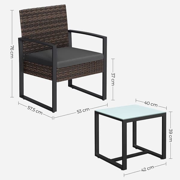 Rootz Rattan Look Havemøbelsæt - 3 dele - Terrassesæt -PE Materiale - VFT polstring - Brun-Grå - 57,5 ​​cm x 53 cm x 76 cm