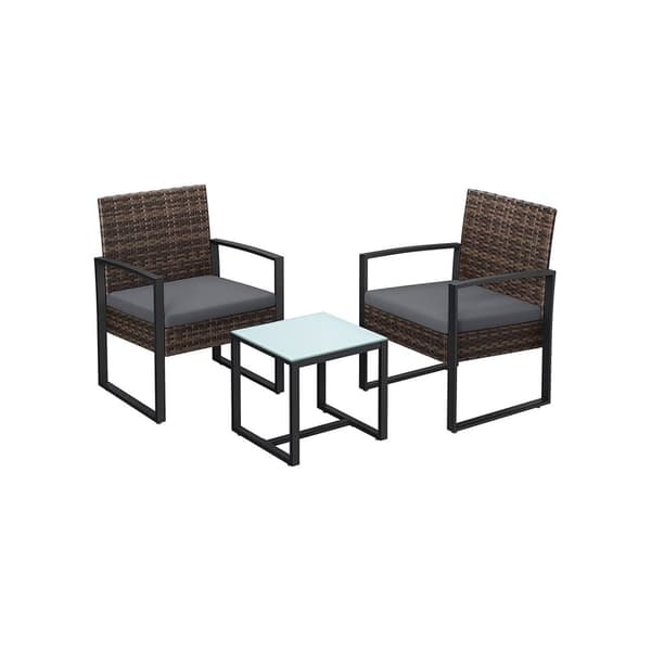 Rootz Rattan Look Havemøbelsæt - 3 dele - Terrassesæt -PE Materiale - VFT polstring - Brun-Grå - 57,5 ​​cm x 53 cm x 76 cm