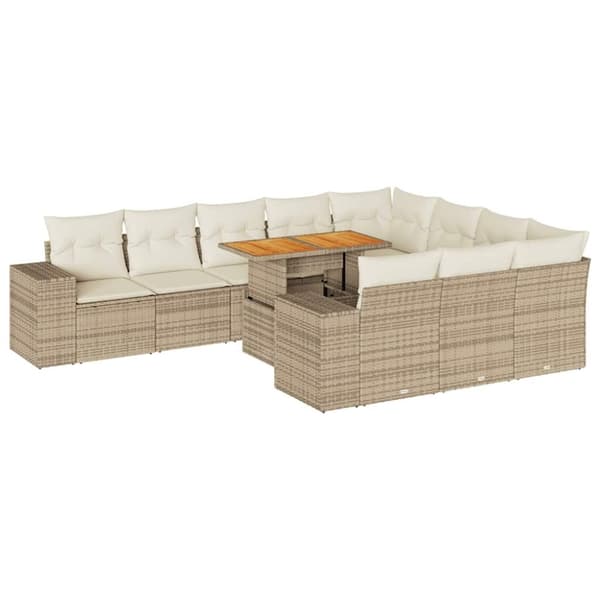 vidaXL 10-osainen Puutarhasohvasarja tyynyillä beige polyrottinki