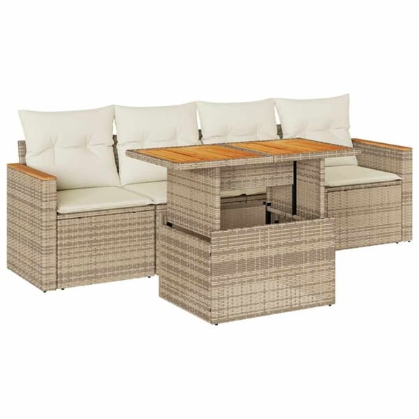vidaXL sofasæt til haven 5 dele med hynder polyrattan og akacie beige