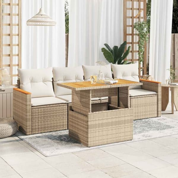 vidaXL sofasæt til haven 5 dele med hynder polyrattan og akacie beige