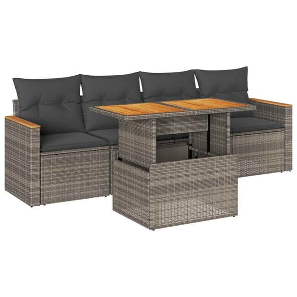 vidaXL sofasæt 5 dele med hynder polyrattan akacietræ grå