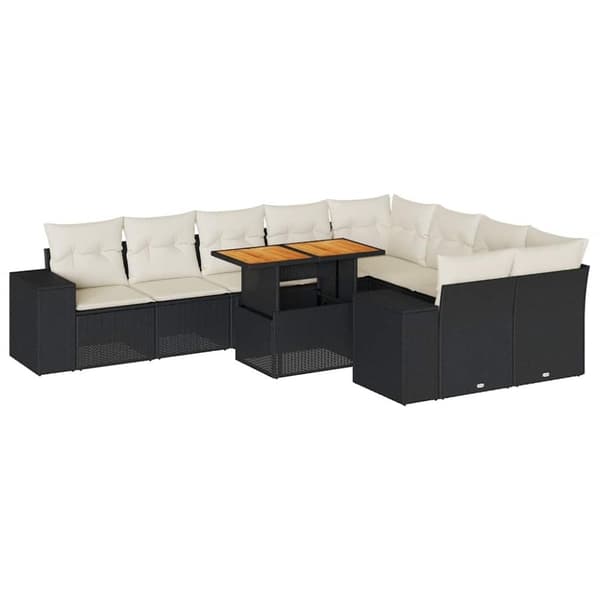 vidaXL Hagesofaer med puter 10 deler svart polyrotting akasie