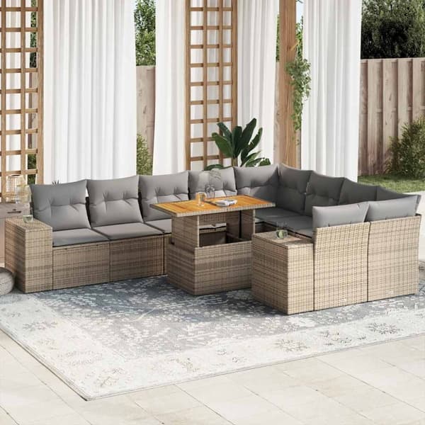vidaXL Hagesofaer med puter 10 deler beige polyrotting akasie
