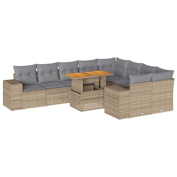vidaXL Hagesofaer med puter 10 deler beige polyrotting akasie