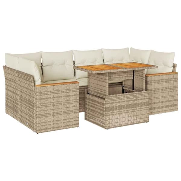 vidaXL Hagesofaer med puter 6 deler beige polyrotting akasie
