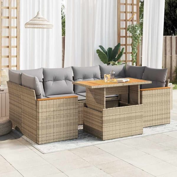 vidaXL Hagesofaer med puter 6 deler beige polyrotting akasie