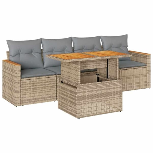 vidaXL Hagesofaer med puter 5 deler beige polyrotting akasie