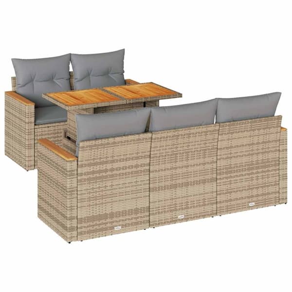 vidaXL Hagesofaer med puter 6 deler beige polyrotting akasie