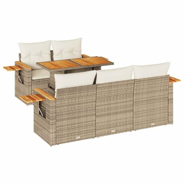 vidaXL Trädgårdssoffset med dynor 6 delar beige konstrotting akaciaträ