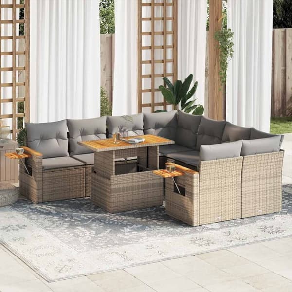 vidaXL Hagesofaer med puter 9 deler beige polyrotting akasie