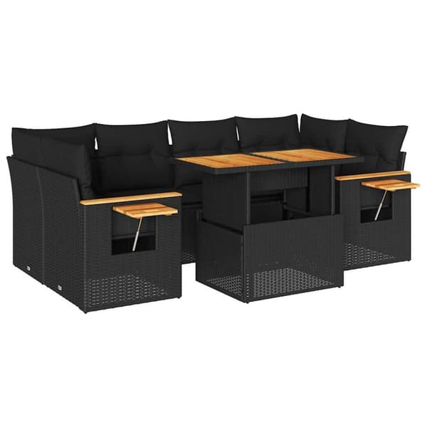 vidaXL Hagesofaer med puter 7 deler svart polyrotting akasie