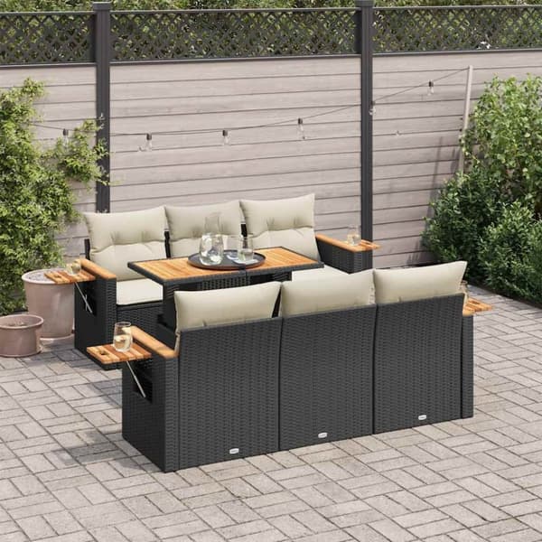 vidaXL Hagesofaer med puter 7 deler svart polyrotting akasie
