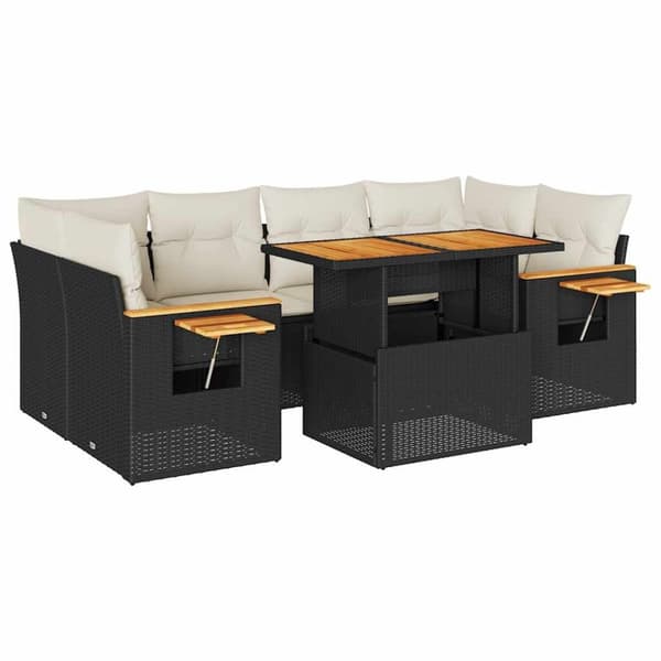 vidaXL Hagesofaer med puter 7 deler svart polyrotting akasie