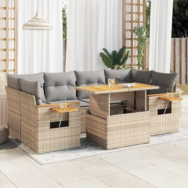 vidaXL Hagesofaer med puter 7 deler beige polyrotting akasie