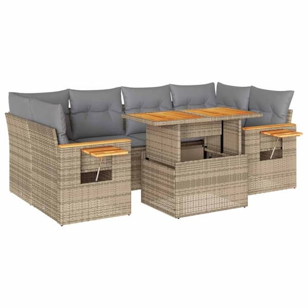 vidaXL Hagesofaer med puter 7 deler beige polyrotting akasie
