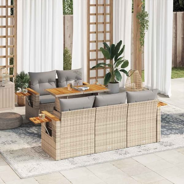 vidaXL Hagesofaer med puter 6 deler beige polyrotting akasie