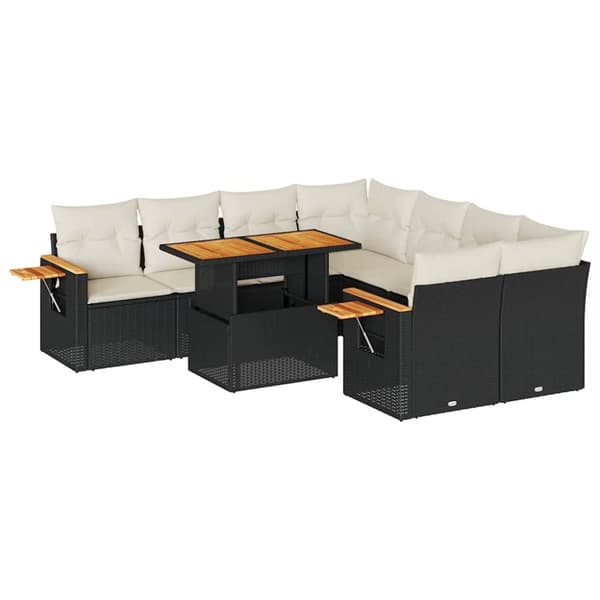 vidaXL Hagesofaer med puter 9 deler svart polyrotting akasie