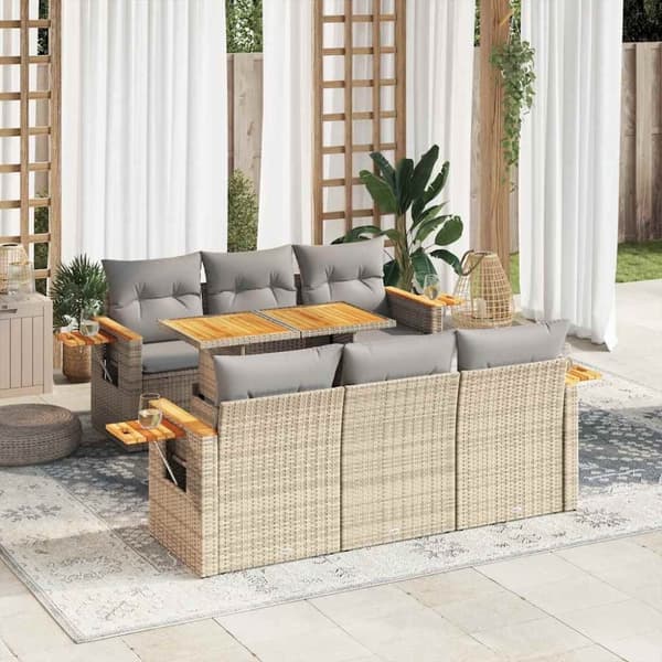 vidaXL Hagesofaer med puter 7 deler beige polyrotting akasie