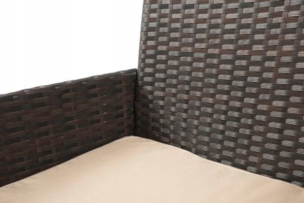 Hållbar Polyrotan-utomhusmöbel med bord, 2 stolar & soffa, krämfärgade kuddar, UV-beständig
