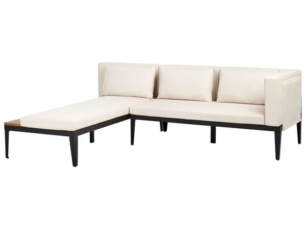 Soffgrupp Höger 4-sits Trädgård Hörnsoffa med Fotpall Ljust Certifierat Akaciaträ Ljus Beige Dynor med Soffbord