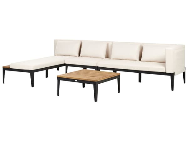 Loungesæt Beige Akacietræ 4 Personers Udendørs Hjørnesofa Moderne Loungemøbler med Sofabord til Terrasse Have Indretning